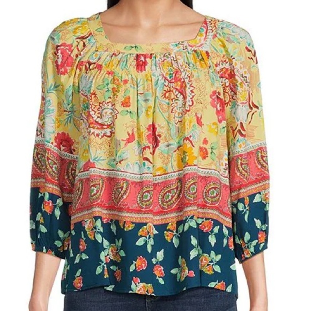 Figueroa & Flower Colorful Floral Women's Top Size PL Pullover Top 3/4 Sleeves